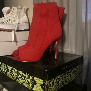 Red open toe bootie
